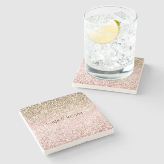 Blush Pink Gold Glitz Glitter Sparkle Stenen Onderzetter (Zijkant)