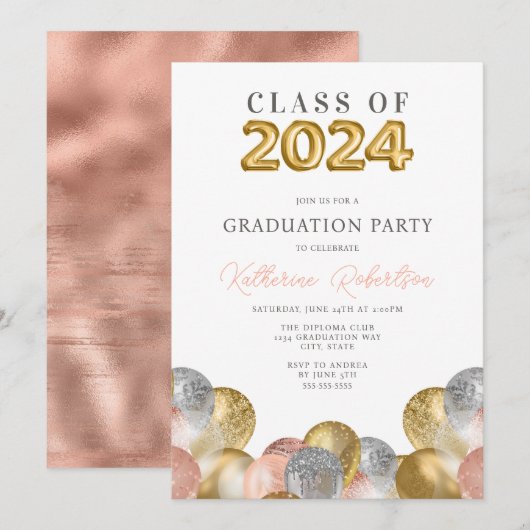 Blush Pink Gold Graduation Party Kaart (Voorkant / Achterkant)
