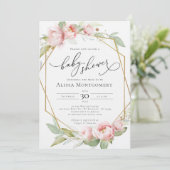 Blush Pink Gold Greenery Baby shower Invitation Kaart (Staand voorkant)