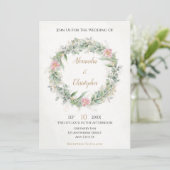 Blush Pink Gold Greenery Floral Invitation Kaart (Staand voorkant)