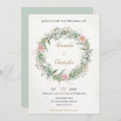 Blush Pink Gold Greenery Floral Invitation Kaart (Voorkant / Achterkant)