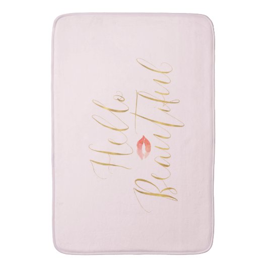 Blush Pink Gold Hallo Beauful Lips Badmat (Voorkant Verticaal)