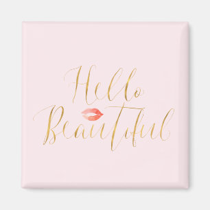 Blush Pink Gold Hallo Beauful Lips Magneet