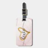 Blush Pink Gold Heart Kalligrafie Bagagelabel (Voorkant verticaal)