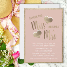 Blush Pink Gold Hearts Miss Vrijgezellenfeest Kaart