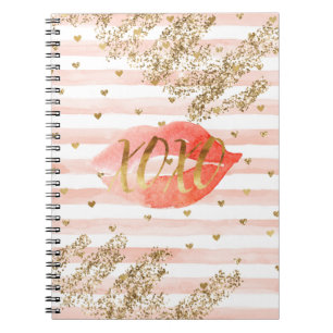 Blush Pink Gold Hearts XOXO Glitter Licht Notitieboek