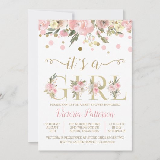 Blush Pink Gold Het Een Meisje Baby shower Kaart (Voorkant)