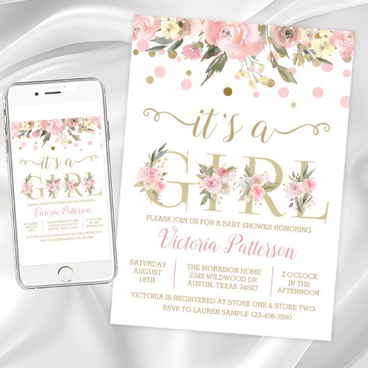 Blush Pink Gold Het Een Meisje Baby shower Kaart