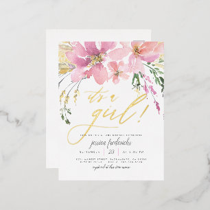 Blush Pink & Gold Het is een meisje Floral Baby sh Folie Uitnodiging Briefkaart