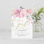 Blush Pink & Gold Het is een meisje Floral Baby sh Kaart (Staand voorkant)
