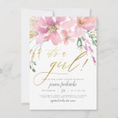 Blush Pink & Gold Het is een meisje Floral Baby sh Kaart (Voorkant)