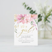 Blush Pink & Gold Het is een meisje Floral Baby sh Uitnodiging Briefkaart (Staand voorkant)