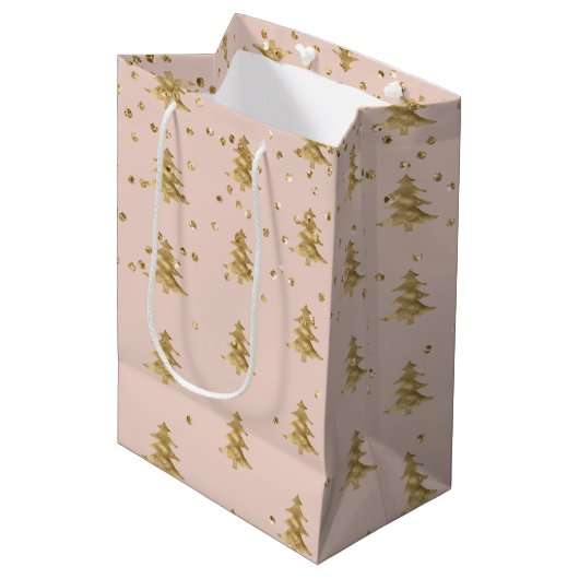 Blush Pink Gold kerstboomstripes Sparkle Medium Cadeauzakje (Voorkant Gekanteld)
