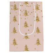 Blush Pink Gold kerstboomstripes Sparkle Medium Cadeauzakje (Achterkant)