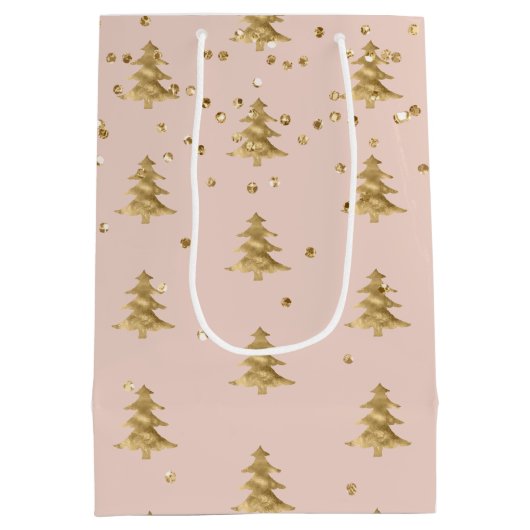 Blush Pink Gold kerstboomstripes Sparkle Medium Cadeauzakje (Achterkant)