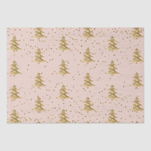 Blush Pink Gold kerstboomstripes Sparkle Tissuepapier (Voorkant)