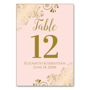 Blush Pink & Gold Lace Elegant Frilly Wedding Kaart
