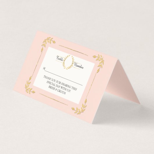 Blush Pink Gold Laurel Leaf Krans Place Card Kaart (Voorkant)