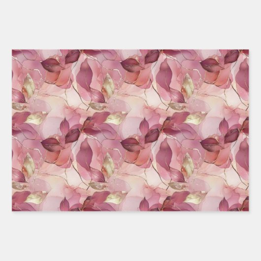 Blush Pink Gold Leaves Floral Vrijgezellenfeest Inpakpapier Vel (Voorkant 3)