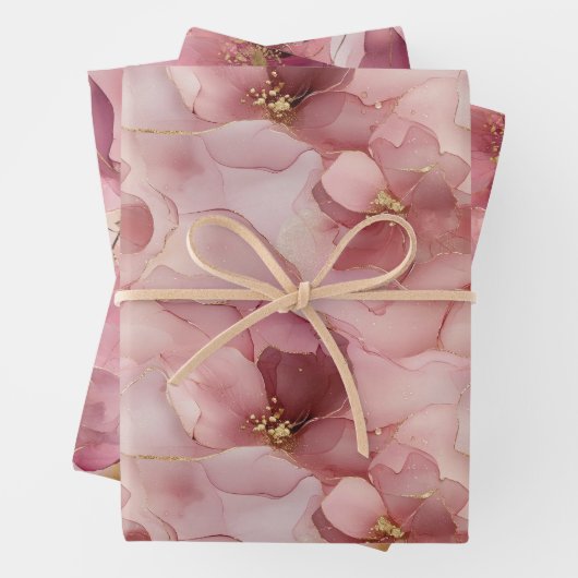 Blush Pink Gold Leaves Floral Vrijgezellenfeest Inpakpapier Vel (In situ)