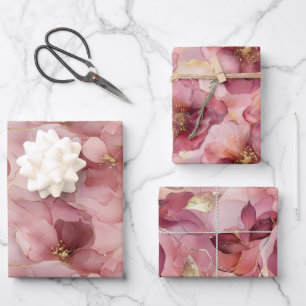 Blush Pink Gold Leaves Floral Vrijgezellenfeest Inpakpapier Vel