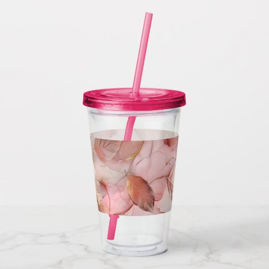 Blush Pink Gold Leaves Monogram Acryl Drinkbeker (Achterkant)