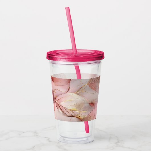Blush Pink Gold Leaves Monogram Acryl Drinkbeker (Links)