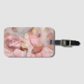 Blush Pink Gold Leaves Monogram Bagagelabel (Voorkant (horizontaal))