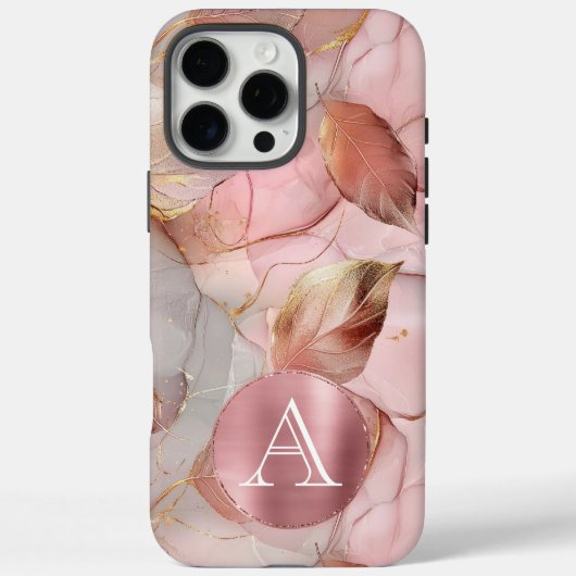 Blush Pink Gold Leaves Monogram Case-Mate iPhone Case (Achterkant)