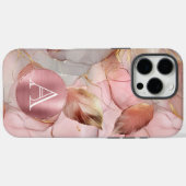 Blush Pink Gold Leaves Monogram Case-Mate iPhone Case (Achterkant (horizontaal))