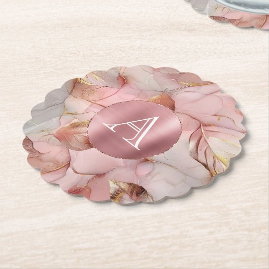 Blush Pink Gold Leaves Monogram Kartonnen Onderzetters (Gekanteld)
