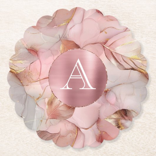 Blush Pink Gold Leaves Monogram Kartonnen Onderzetters (Voorkant)