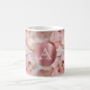 Blush Pink Gold Leaves Monogram Koffiemok