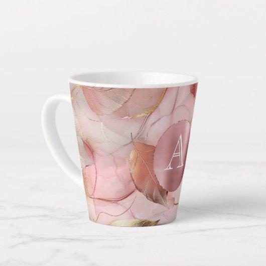 Blush Pink Gold Leaves Monogram Latte Mok (Linkerhoek)