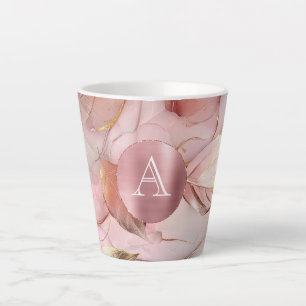 Blush Pink Gold Leaves Monogram Latte Mok