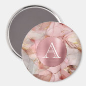 Blush Pink Gold Leaves Monogram Magneet (Voorkant / Achterkant)