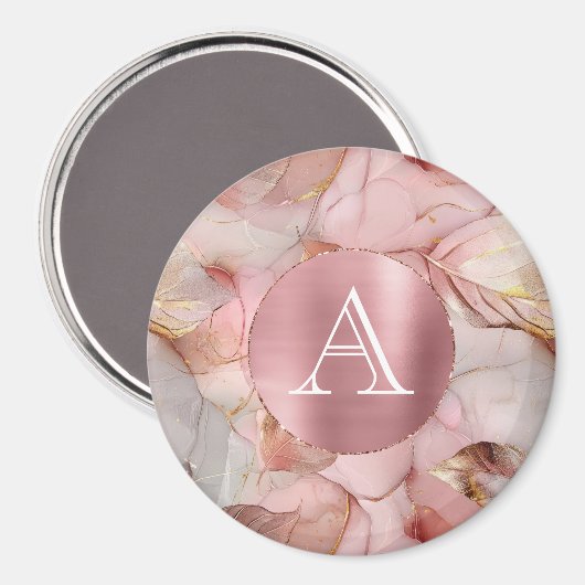 Blush Pink Gold Leaves Monogram Magneet (Voorkant / Achterkant)