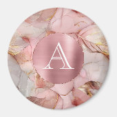 Blush Pink Gold Leaves Monogram Magneet (Voorkant)