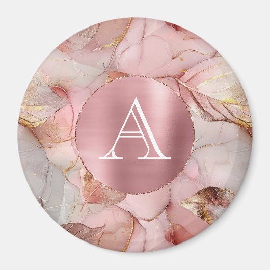 Blush Pink Gold Leaves Monogram Magneet (Voorkant)