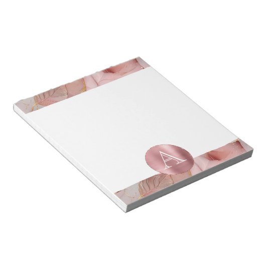 Blush Pink Gold Leaves Monogram Notitieblok (Schuin)