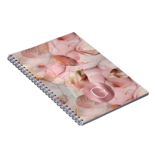 Blush Pink Gold Leaves Monogram Notitieboek (Rechterzijde)