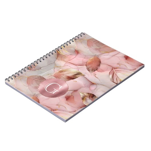 Blush Pink Gold Leaves Monogram Notitieboek (Linkerzijde)