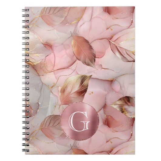 Blush Pink Gold Leaves Monogram Notitieboek (Voorkant)