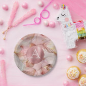 Blush Pink Gold Leaves Monogram Papieren Bordje (Feest)