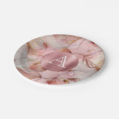 Blush Pink Gold Leaves Monogram Papieren Bordje (Gekanteld)