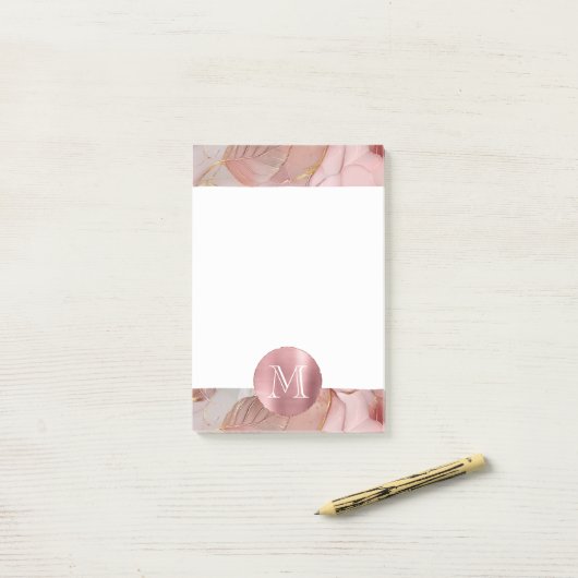 Blush Pink Gold Leaves Monogram Post-it® Notes (Op bureau)