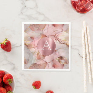 Blush Pink Gold Leaves Monogram Servet