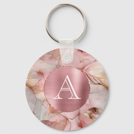 Blush Pink Gold Leaves Monogram Sleutelhanger (Voorkant)