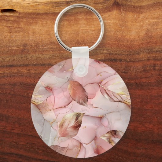 Blush Pink Gold Leaves Monogram Sleutelhanger (Achterkant)