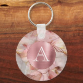 Blush Pink Gold Leaves Monogram Sleutelhanger (Voorkant)
